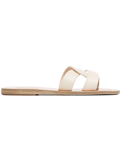 Ancient Greek Sandals White Desmos Double Strap Leather Sandals