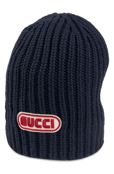 Gucci New Logo Wool Beanie - Blue In Navy