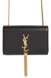 Saint Laurent Kate Small Tassel Ysl Wallet On Chain In Grained Leather In Nero