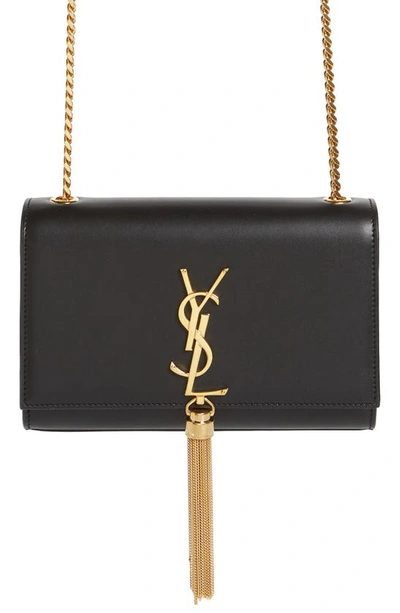 Saint Laurent Kate Small Tassel Ysl Wallet On Chain In Grained Leather In Noir