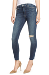MOTHER THE LOOKER HIGH WAIST FRAYED ANKLE SKINNY JEANS,1411-104