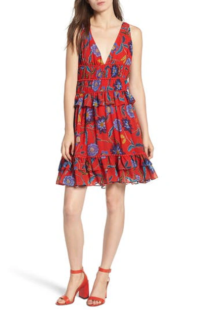 Rebecca Minkoff Lucille Flounced Floral-print Dress In Red Multi