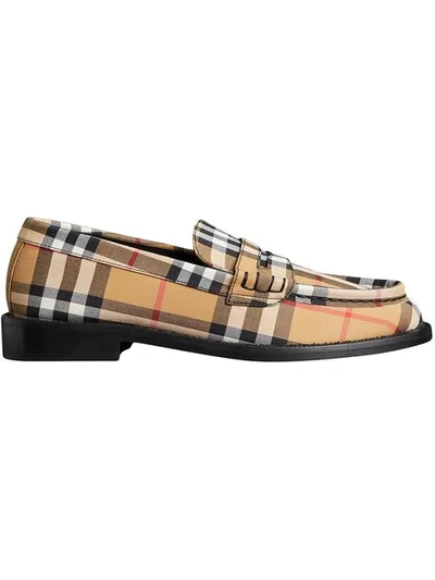 Burberry Yellow, Black And White Vintage Check Penny Loafers