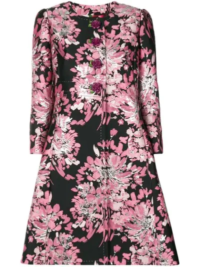 Dolce & Gabbana Long-sleeve Button-down Rose-jacquard Coat W/ Metallic In Srosa