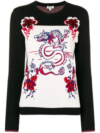 Kenzo Dragon Wool Blend Jacquard Sweater In Black
