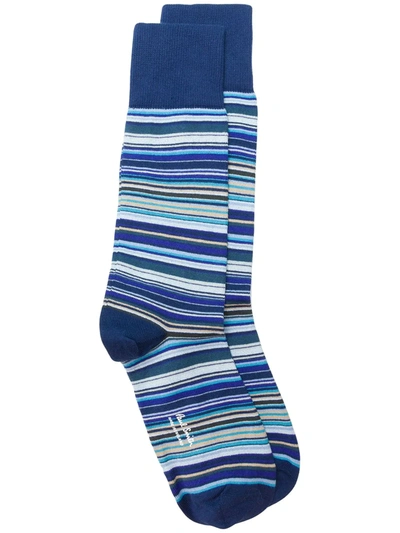 Paul Smith Multicolored Fine Striped Socks In Blue