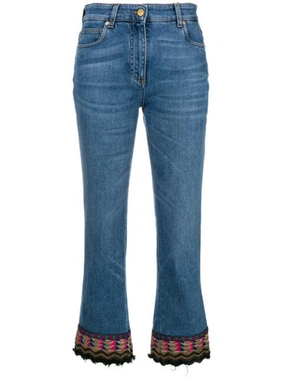 Etro Cropped Embroidered High-rise Flared Jeans In Light Blue