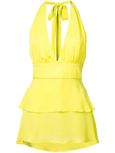 Nicole Miller V-neck Flared Blouse In Yellow