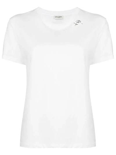 Saint Laurent Rose Print T-shirt In White