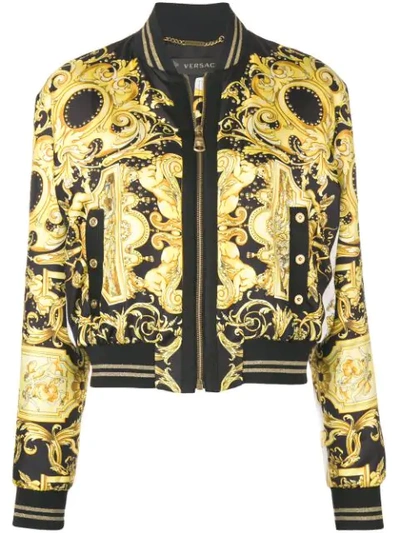 Versace Signature Print Bomber Jacket In Gold
