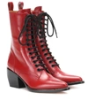 Chloé Chloe Rylee Shiny Leather Lace Up Buckle Boots In Red