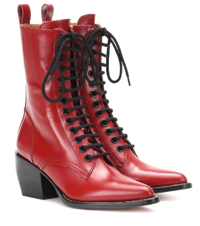Chloé Chloe Rylee Shiny Leather Lace Up Buckle Boots In Red | ModeSens