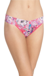 Hanky Panky Original-rise Printed Lace Thong In Pretty In Peony