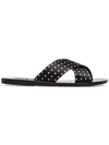 ANCIENT GREEK SANDALS BLACK THAIS POLKA DOT SATIN SLIDES,THAISPOISECRU12970166