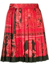 VERSACE VERSACE BAROQUE-PRINT PLEATED SKIRT - RED,A80420A22525012991618