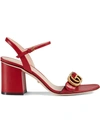 Gucci Red Leather Double G Heeled Sandals In Red