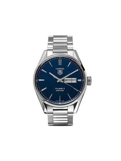 Tag Heuer Carrera Calibre 5 Day Date Automatic Men's Blue Steel Watch, 41mm In Blue/silver