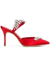 Manolo Blahnik Lurum 90 Crystal-embellished Satin Mules In Red