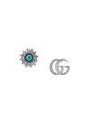 Gucci Gg Marmont & Flower Mismatched Sterling Silver Stud Earrings In Metallic