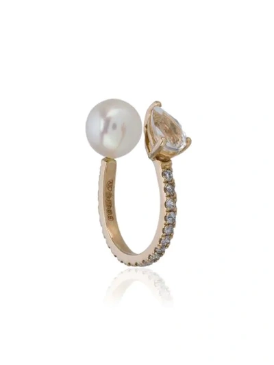 Anissa Kermiche 14kt Yellow Gold Rare Pearl, Sapphire And Pavé Diamond Ear Cuff In Neutrals