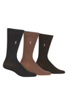 Polo Ralph Lauren Men's 3 Pack Super-soft Dress Socks In Dark Olive/ Tobacco/ Brown