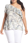 LUCKY BRAND TROPICAL ONE-SHOULDER TOP,7Q63862