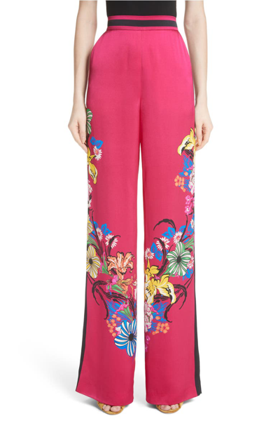 Etro Floral-print Satin-crepe Wide-leg Pants In Pink