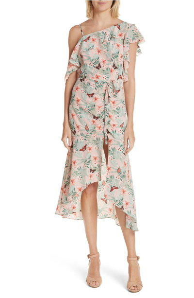 Joie Jamima Printed One-shoulder Midi Dress In Blush Sand