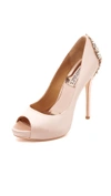 Badgley Mischka 'kiara' Crystal Back Open Toe Pump (women) In Latte Satin