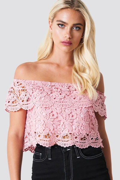 Na-kd Lace Off Shoulder Top - Pink In Dusty Pink