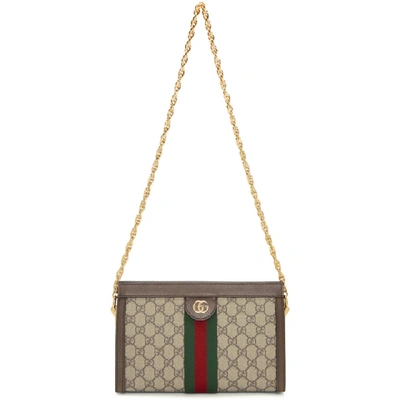 Gucci Ophidia Linea Dragoni Small Gg Supreme Canvas Chain Shoulder Bag In 8745 Beige