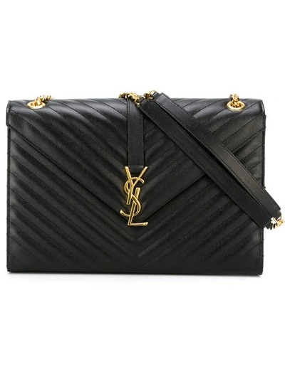 Saint Laurent Medium Grained Matelasse Quilted Leather Shoulder Bag - Black In Eero