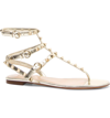 Valentino Rockstud Flat Leather Sandals In Platino