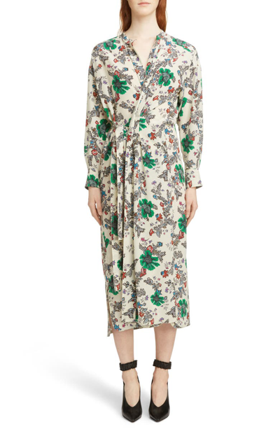 Isabel Marant Calypso Floral-print Silk-blend Crepe De Chine Wrap Dress In Ecru