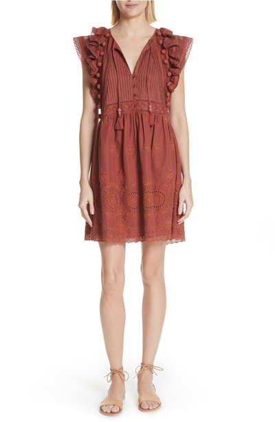 Sea Sofie Pompom & Lace Trim Dress In Clay