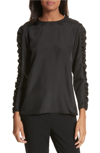 TIBI MENDINI TWILL SHIRRED SLEEVE BLOUSE,P218MT7158