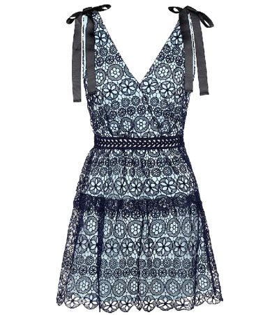 Self-portrait Bow-detailed Tiered Guipure Lace Mini Dress In Navy