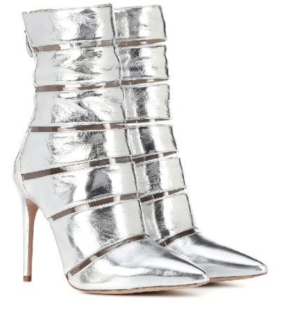 Alexandre Birman Sommer金属感皮革及踝靴 In Silver