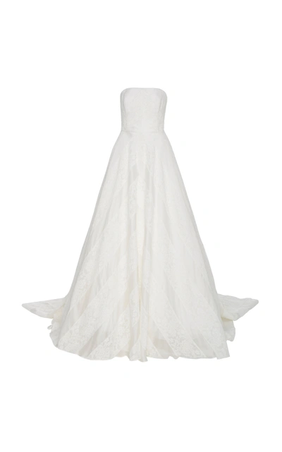 Carolina Herrera Bridal Hudson Lace Overlay Open-back Silk Ballgown In Ivory
