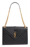 Saint Laurent Monogram Ysl V-flap Large Tri-quilt Envelope Chain Shoulder Bag - Golden Hardware In Nero