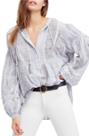 Free People Baja Babe Striped Cotton-blend Hoody In Blue