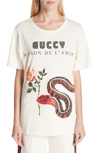 GUCCI SNAKE GRAPHIC LOGO TEE,492347X3M78