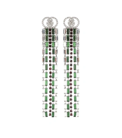 Gucci Tennis Crystal-embellished Brass Drop Earrings In Crystal/green
