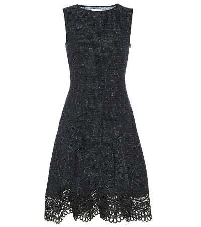 Oscar De La Renta Guipure Lace-trimmed Tweed Dress In Black