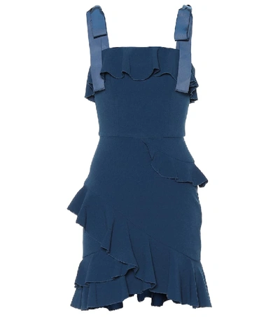 Rebecca Vallance Aegean Bow-detailed Ruffled Stretch-crepe Mini Dress In Blue