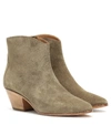Isabel Marant Dacken Taupe Suede Leather Ankle Boots In Green