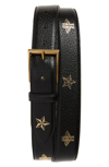 GUCCI BEE & STAR PRINT LEATHER BELT,495125DJ2KT