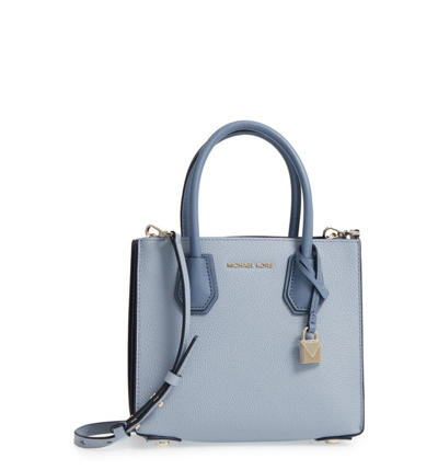 Michael Michael Kors Medium Mercer Pebbled Leather Tote - Blue In Pale Blue