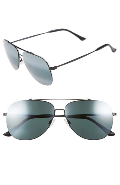 Maui Jim Men's Cinder Cone Polarized Mirrored Brow Bar Aviator Sunglasses, 58mm In Matte Black/ Neutral Grey
