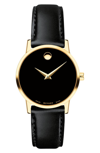 Movado Leather Strap Watch, 28mm In Black/ Gold